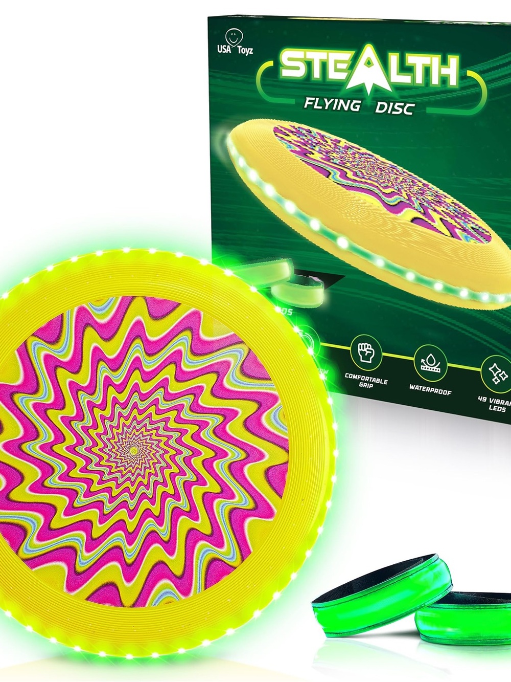 Stealth LED Flying Disc- Light Up Discs 49 LEDs (Yellow/Green)